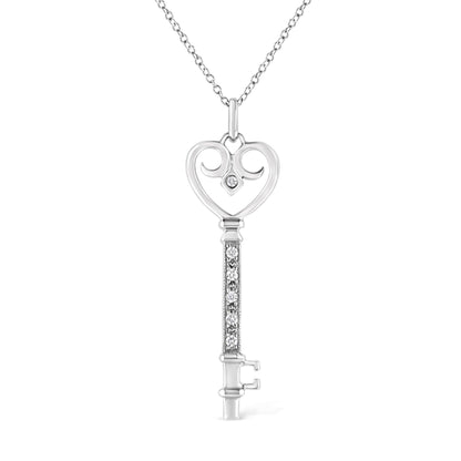 .925 Sterling Silver Pave and Bezel-Set Diamond Accent Key 18" Heart and Lock Pendant Necklace (K-L Color, I1-I2 Clarity)-0