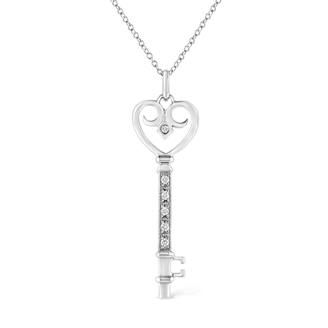 .925 Sterling Silver Pave and Bezel-Set Diamond Accent Key 18" Heart and Lock Pendant Necklace (K-L Color, I1-I2 Clarity)-0