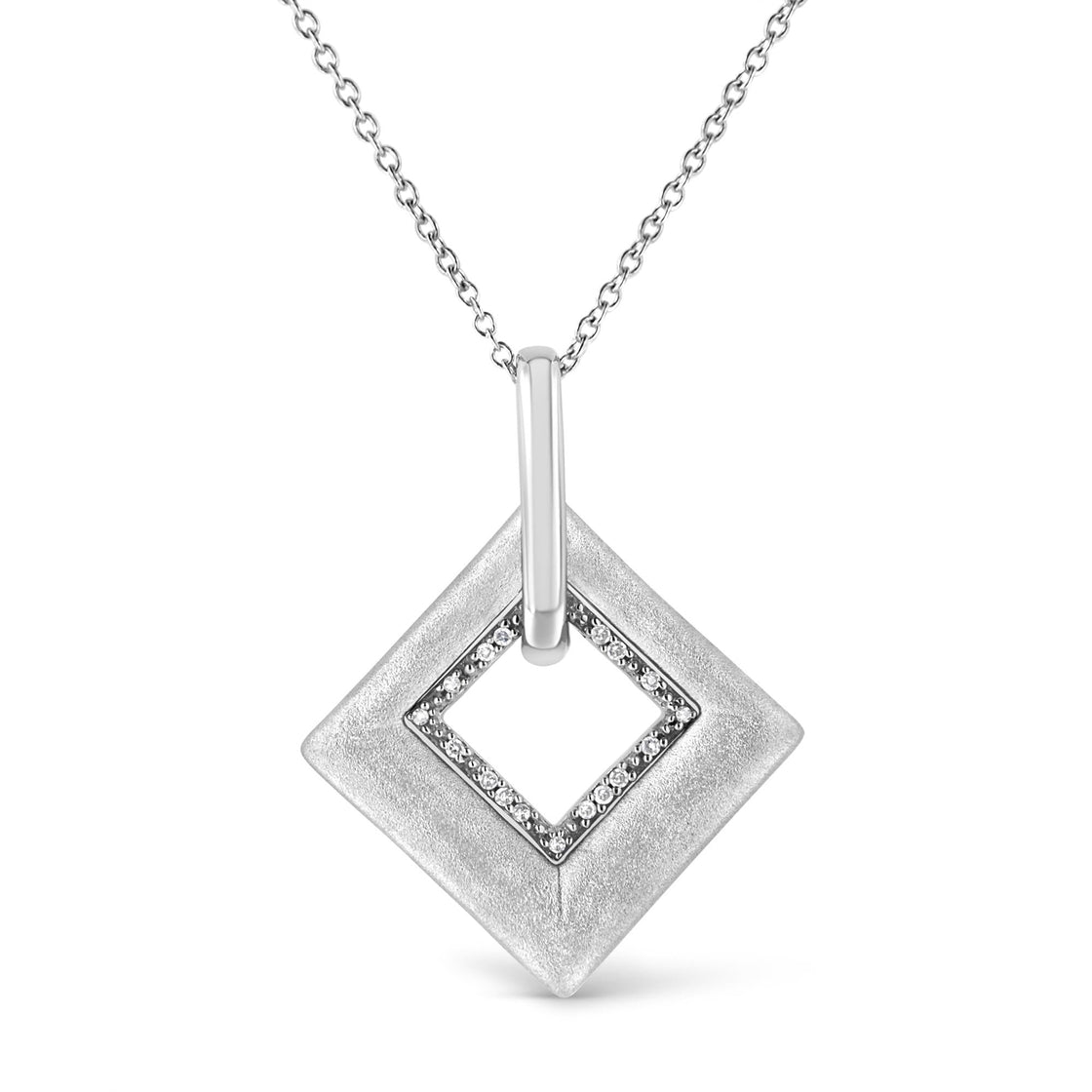 .925 Sterling Silver Pave-Set Diamond Accent Kite Shape 18" Pendant Necklace (I-J Color, I1-I2 Clarity)-0