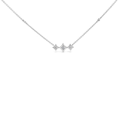 10K White Gold Bezel Set Princess Diamond 3 Stone Kite Shape and Station Necklace (H-I Color, SI2-I1 Clarity) - 18" Inches-0