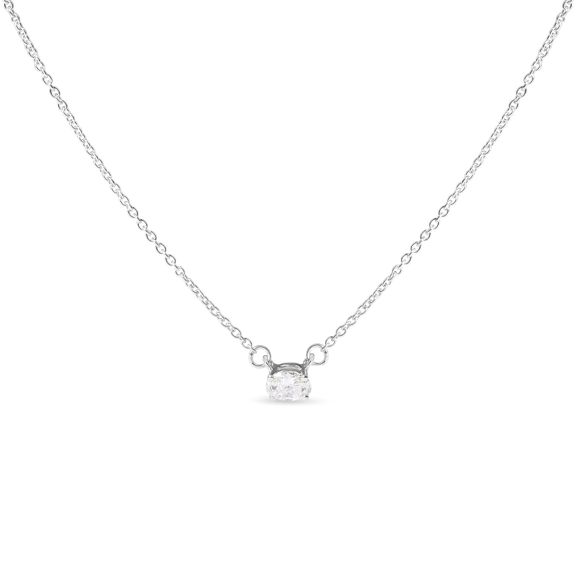 14K White Gold 1/4 Cttw Lab Grown Oval Solitaire Diamond East West 18" Pendant Necklace (G-H Color, VS2-SI1 Clarity)-0