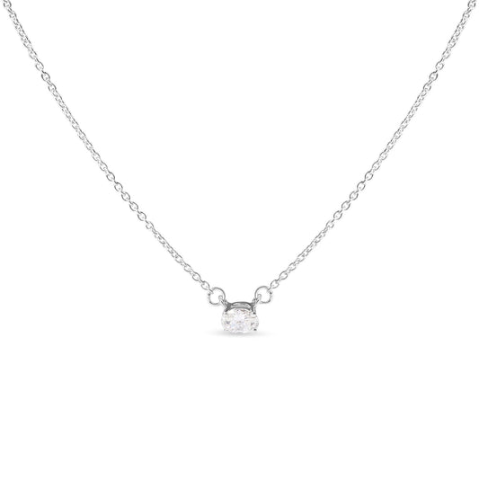 14K White Gold 1/4 Cttw Lab Grown Oval Solitaire Diamond East West 18" Pendant Necklace (G-H Color, VS2-SI1 Clarity)-0