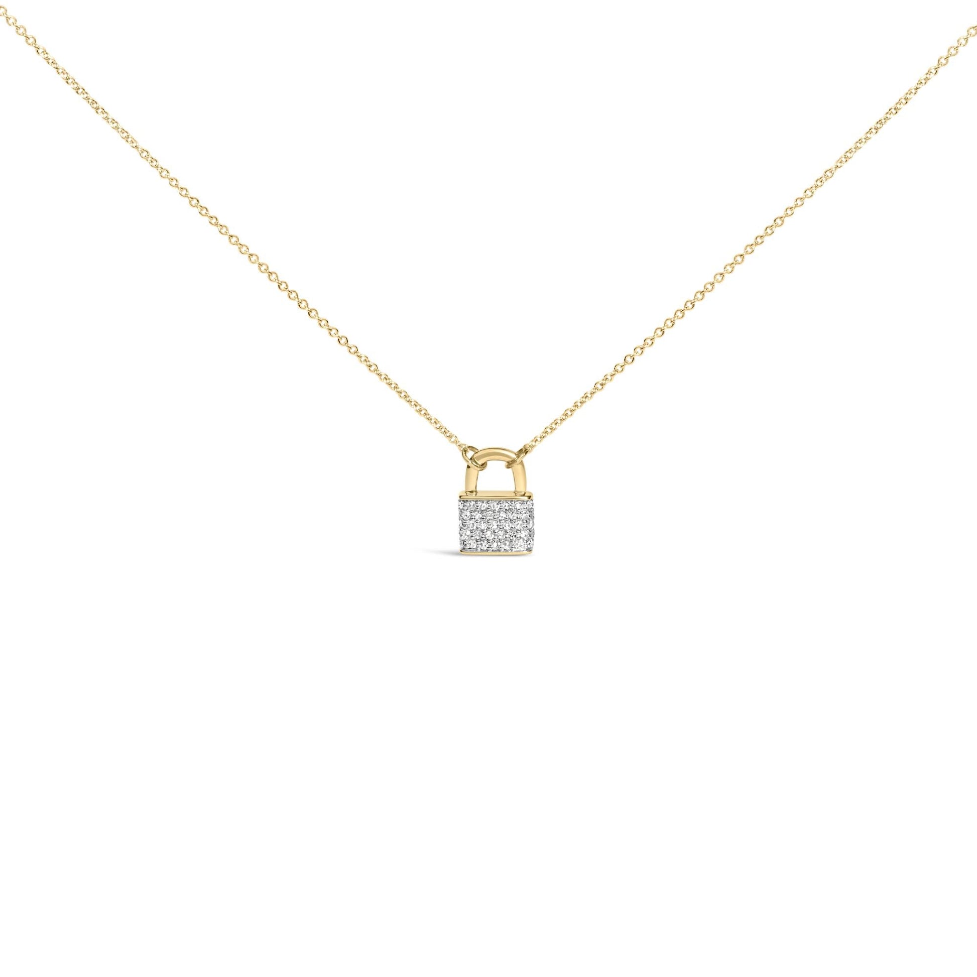 14K Yellow Gold 1/6 Cttw Diamond Lock Pendant 18" Necklace (I-J Color, I1-I2 Clarity)-0