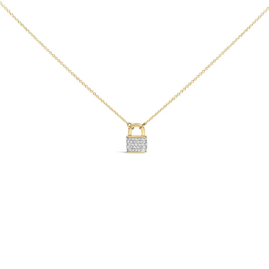 14K Yellow Gold 1/6 Cttw Diamond Lock Pendant 18" Necklace (I-J Color, I1-I2 Clarity)-0