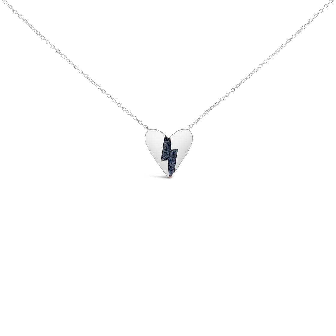 .925 Sterling Silver Blue Diamond Broken Heart Pendant Necklace (H-I Color, I1-I2 Clarity) - 18" Inches-0