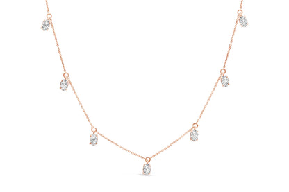 14K Rose Gold 1 3/8 Cttw Oval Lab Grown Diamond Dangle Station Necklace - 17" Inches-0