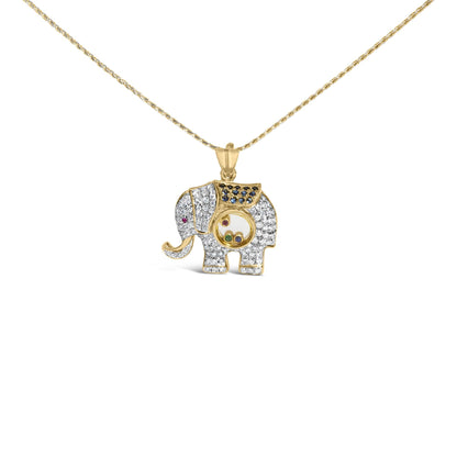 18K Yellow Gold 3/4 Cttw Diamond Elephant Shaker Pendant Necklace with Emerald, Ruby, and Sapphire (G-H Color, VS2-SI1 Clarity)-0
