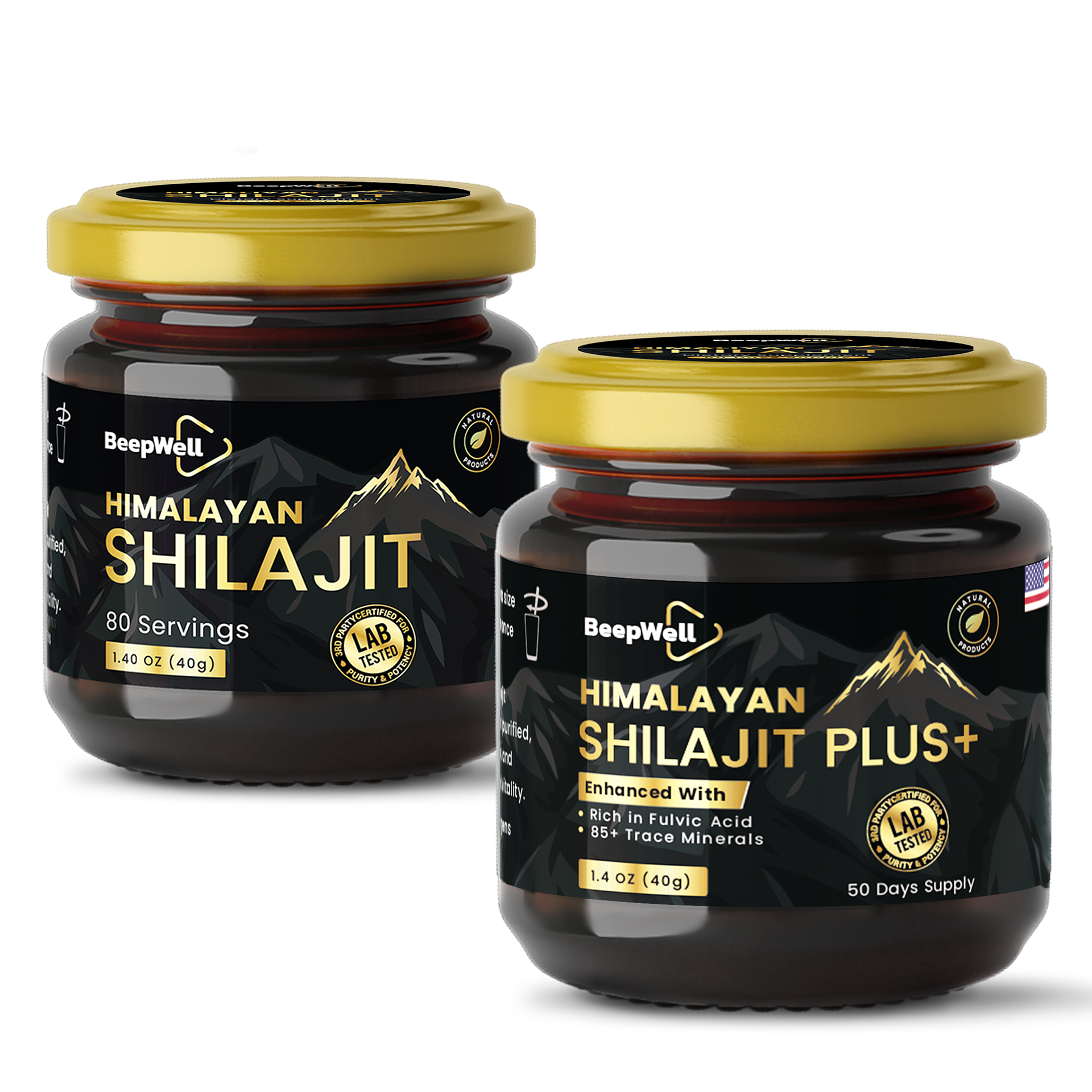 BeepWell Shilajit Resin Combo Pack – Original (80 Servings) + Resin Plus with Ashwagandha (50 Servings) – 2 x 40g Jars-0