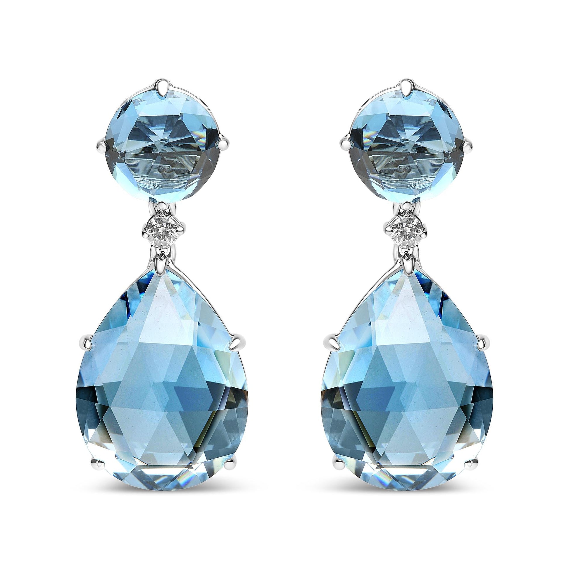 18K White Gold 1/5 Cttw Diamond with Round London Blue Topaz and 20 x 15mm Pear Cut Sky Blue Topaz Gemstone Dangle Earring (G-H Color, SI1-SI2 Clarity)-0