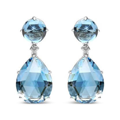 18K White Gold 1/5 Cttw Diamond with Round London Blue Topaz and 20 x 15mm Pear Cut Sky Blue Topaz Gemstone Dangle Earring (G-H Color, SI1-SI2 Clarity)-0