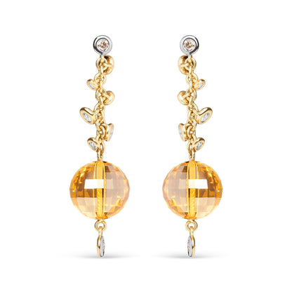 18K Yellow Gold 2/3 Cttw Round Bezel Diamond and 25mm Ball Shaped Yellow Citrine Gemstone Dangle Stud Earring (Brown and G-H Color, SI1-SI2 Clarity)-0