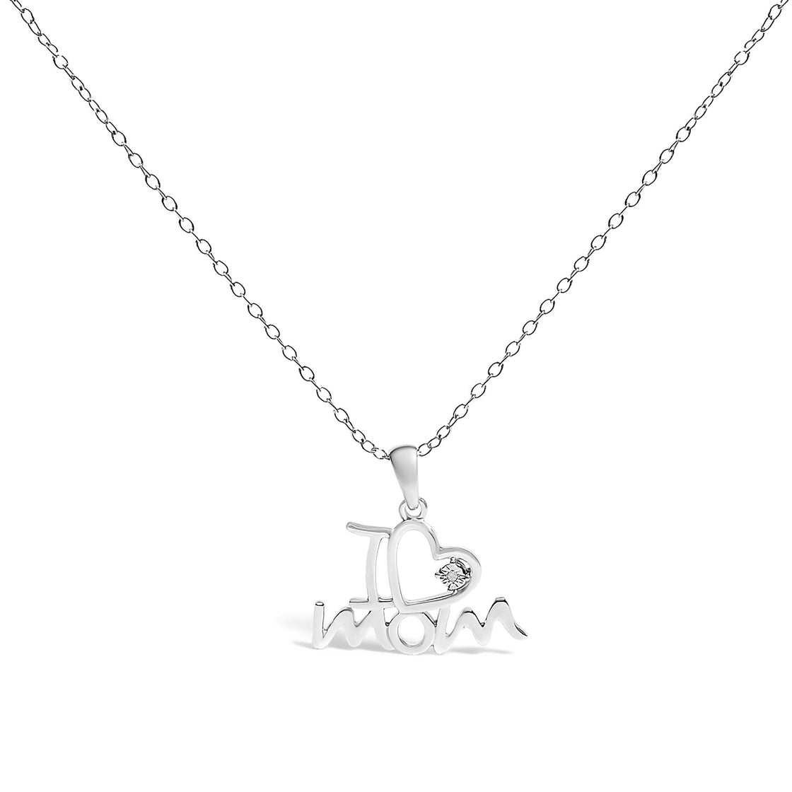 .925 Sterling Silver Diamond Accent "I Love Mom" Heart Pendant Necklace (J-K Color, I2-I3 Clarity) - 18" Inches-0