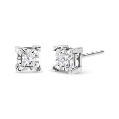 .925 Sterling Silver Miracle Set Princess-cut Diamond Solitaire Stud Earrings (H-I Color, SI2-I1 Clarity)-4