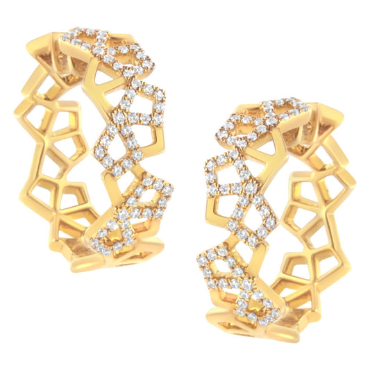 14K Yellow Gold 3/4 Cttw Diamond Honeycomb Hoop Earrings (G-H Color, SI1-SI2 Clarity) - 24MM-0