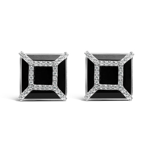14K White Gold 3/8ct Diamond with 11x11MM Black Onyx Stud Earrings (G-H Color, SI1-SI2 Clarity)-0