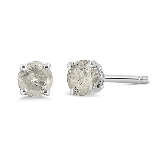 .925 Sterling Silver 4-Prong Round-cut "Salt and Pepper" Diamond Classic Stud Earrings (I-J Color, I3 Clarity)-0