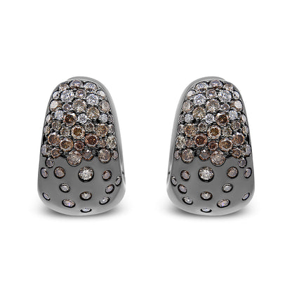 Black Rhodium over 18K White Gold 2 1/4 Cttw Prong and Bezel Set White and Brown Diamond Huggy Hoop Earring (F-G/Brown Color, VS1-VS2 Clarity)-0