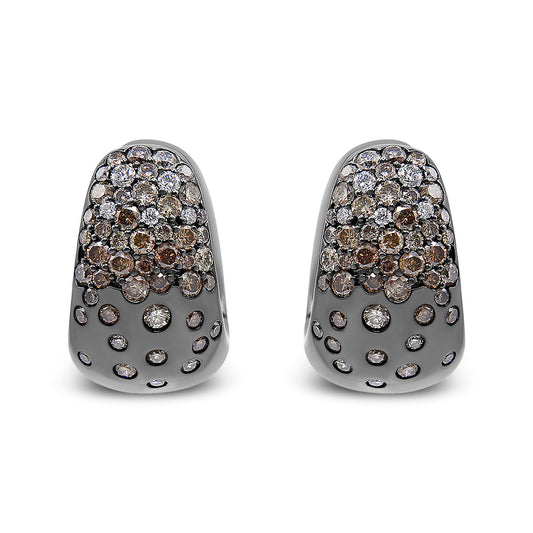 Black Rhodium over 18K White Gold 2 1/4 Cttw Prong and Bezel Set White and Brown Diamond Huggy Hoop Earring (F-G/Brown Color, VS1-VS2 Clarity)-0