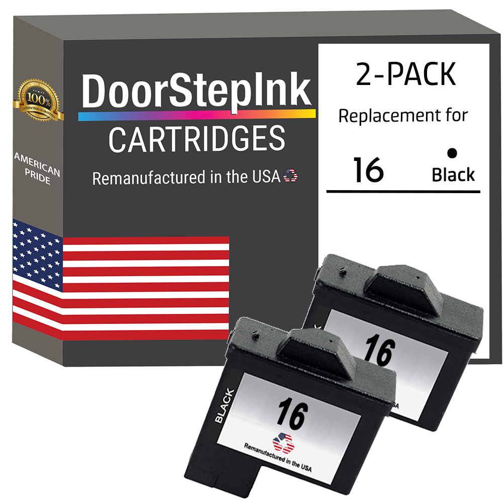 DoorStepInk Brand for Lexmark #16 Black Remanufactured in the USA Ink Cartridges Twin Pack-0