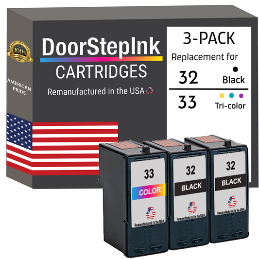 DoorStepInk Brand for Lexmark #32 2 Black / #33 1 Color Remanufactured in the USA Ink Cartridges 3-Pack-0