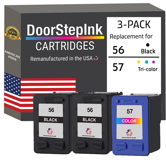 DoorStepInk Brand for HP 56 2 Black / 57 1 Color 3-Pack Remanufactured in the USA Ink Cartridges-0