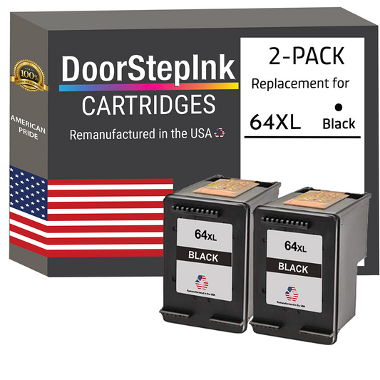 DoorStepInk Brand for HP 64XL (N9J92AN) Black Twin Pack Remanufactured in the USA Ink Cartridges-0