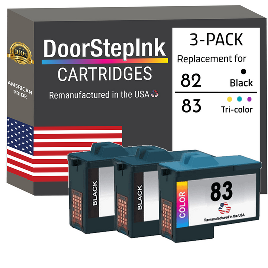 DoorStepInk Brand for Lexmark #82 2 Black / #83 1 Color Remanufactured in the USA Ink Cartridges 3-Pack-0