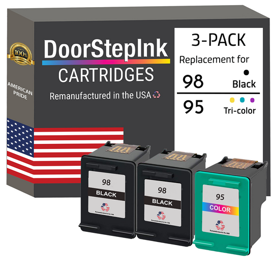 DoorStepInk Brand for HP 98 2 Black / 95 1 Tri-Color 3-Pack Remanufactured in the USA Ink Cartridge-0