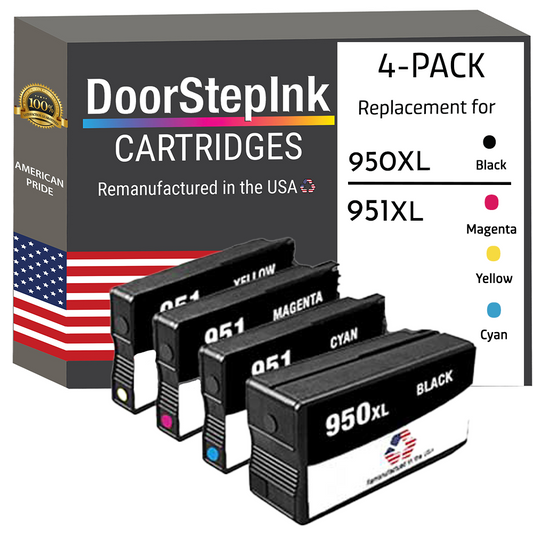 DoorStepInk Brand for HP 950XL 1 Black / 951XL 3 Color 4-pack Remanufactured in the USA Ink Cartridges-0
