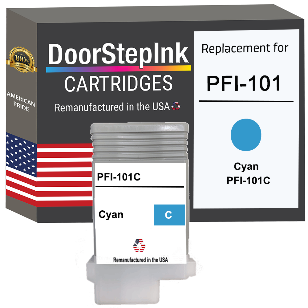 DoorStepInk Brand for Canon PFI-101 130mL Cyan Remanufactured in the USA Ink Cartridge-0