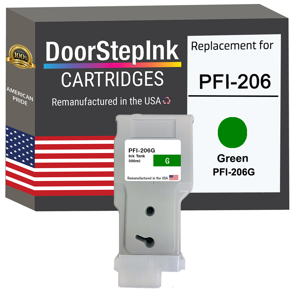 DoorStepInk Brand for Canon PFI-206 300mL Green PFI-206G Remanufactured in the USA Ink Cartridge-0