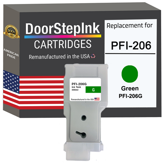 DoorStepInk Brand for Canon PFI-206 300mL Green PFI-206G Remanufactured in the USA Ink Cartridge-0