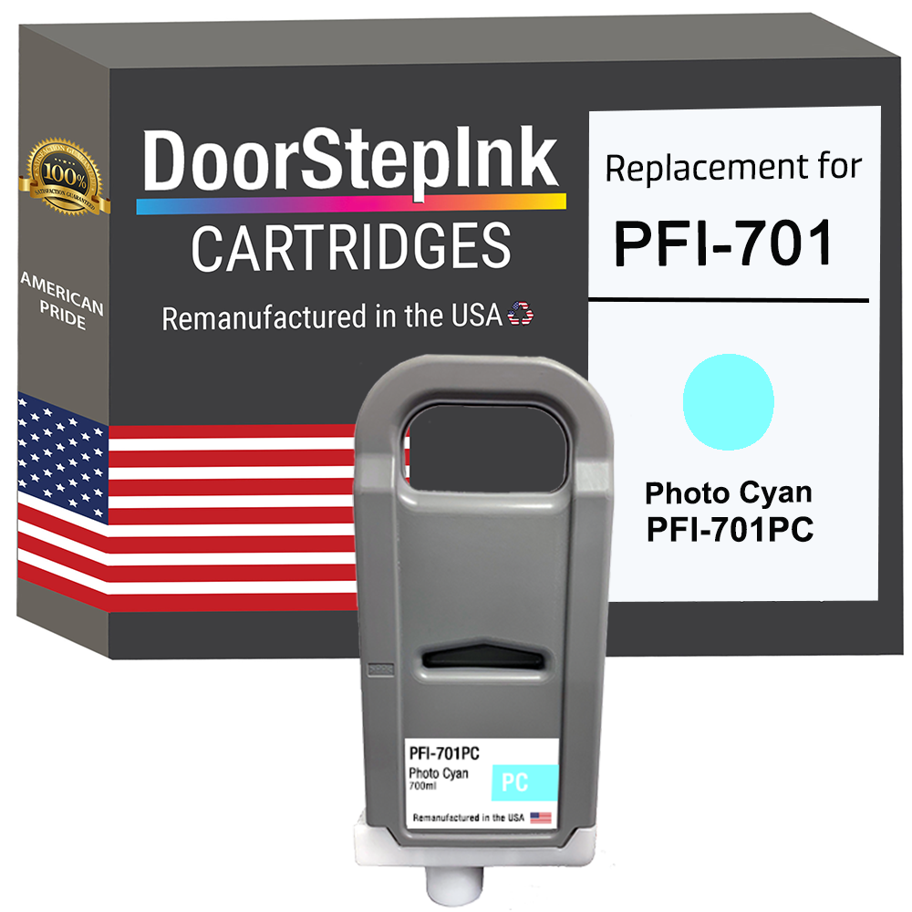 DoorStepInk Brand for Canon PFI-701 700mL Photo Cyan PFI-701PC Remanufactured in the USA Ink Cartridge-0