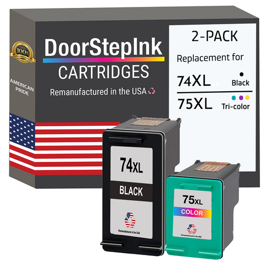 DoorStepInk Brand for HP 74XL Black / 75XL Color Combo Pack Remanufactured in the USA Ink Cartridges-0