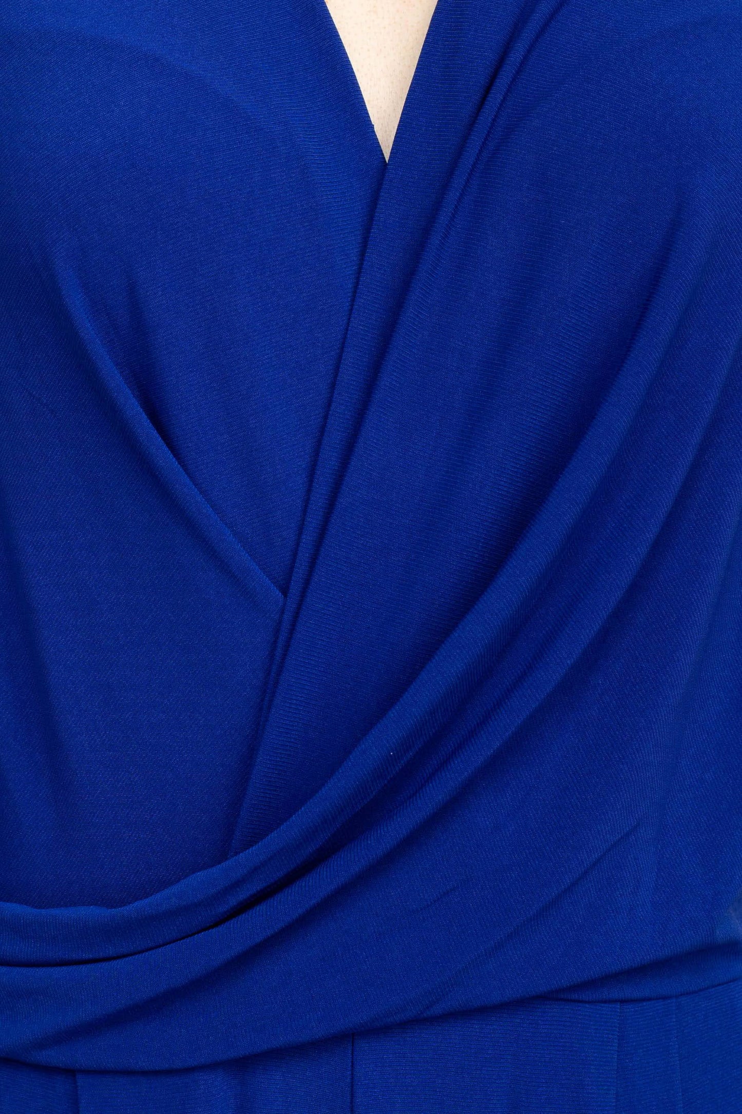 Emma & Michele V-Neck Cap Sleeve Draped Ruched Solid Keyhole Back ITY Jumpsuit with Pockets-3