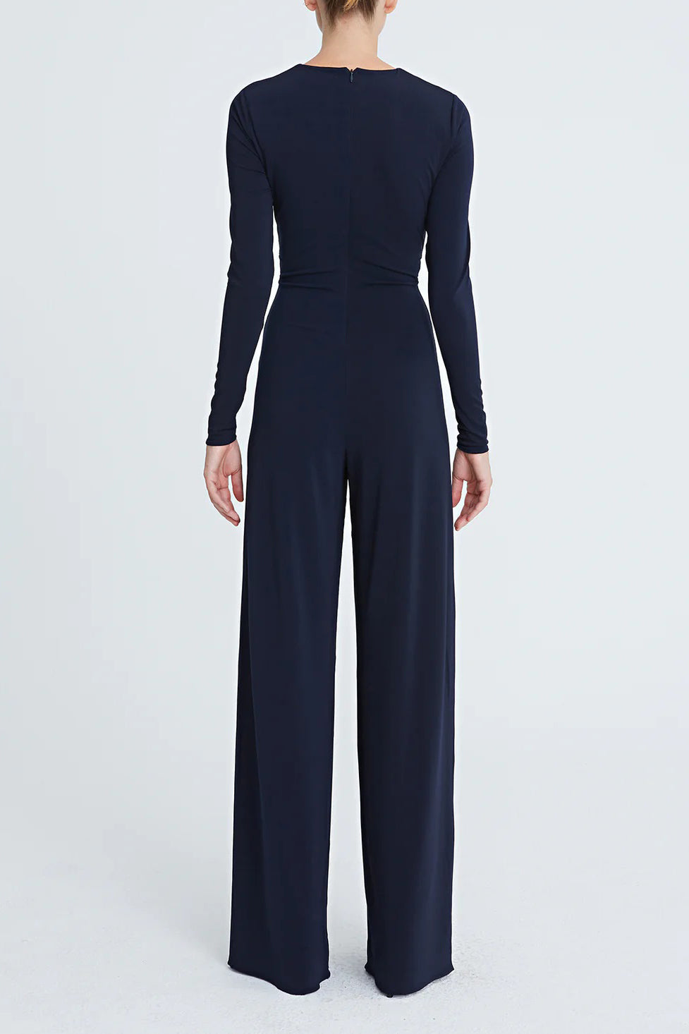 Halston Crew Neck Long Sleeve Keyhole Crossed Front Waist Cutout Solid Jersey Jumpsuit-2