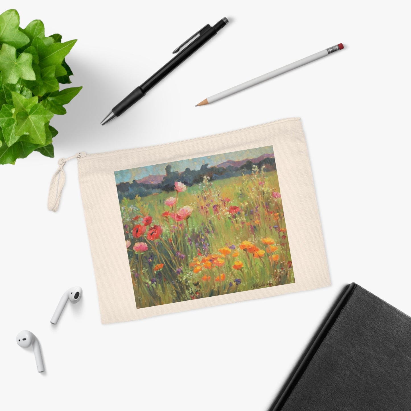Eco-Friendly Pouch with 'Field of Poppies' I Original Artwork by American Artist Barbara Cleary-2