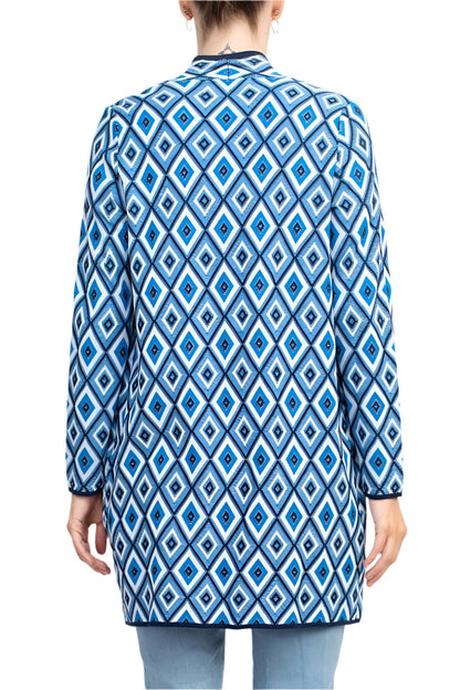 Kasper Open Front Piping Detail Diamond Jacquard Cardigan-2