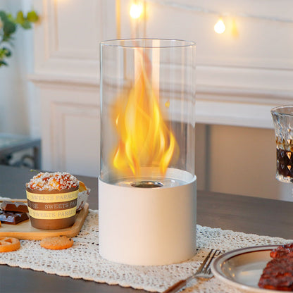 JHY DESIGN Portable Tabletop Firepit – Cylindrical Glass, 25cm H, Bio Ethanol Ventless, Indoor/Outdoor-2