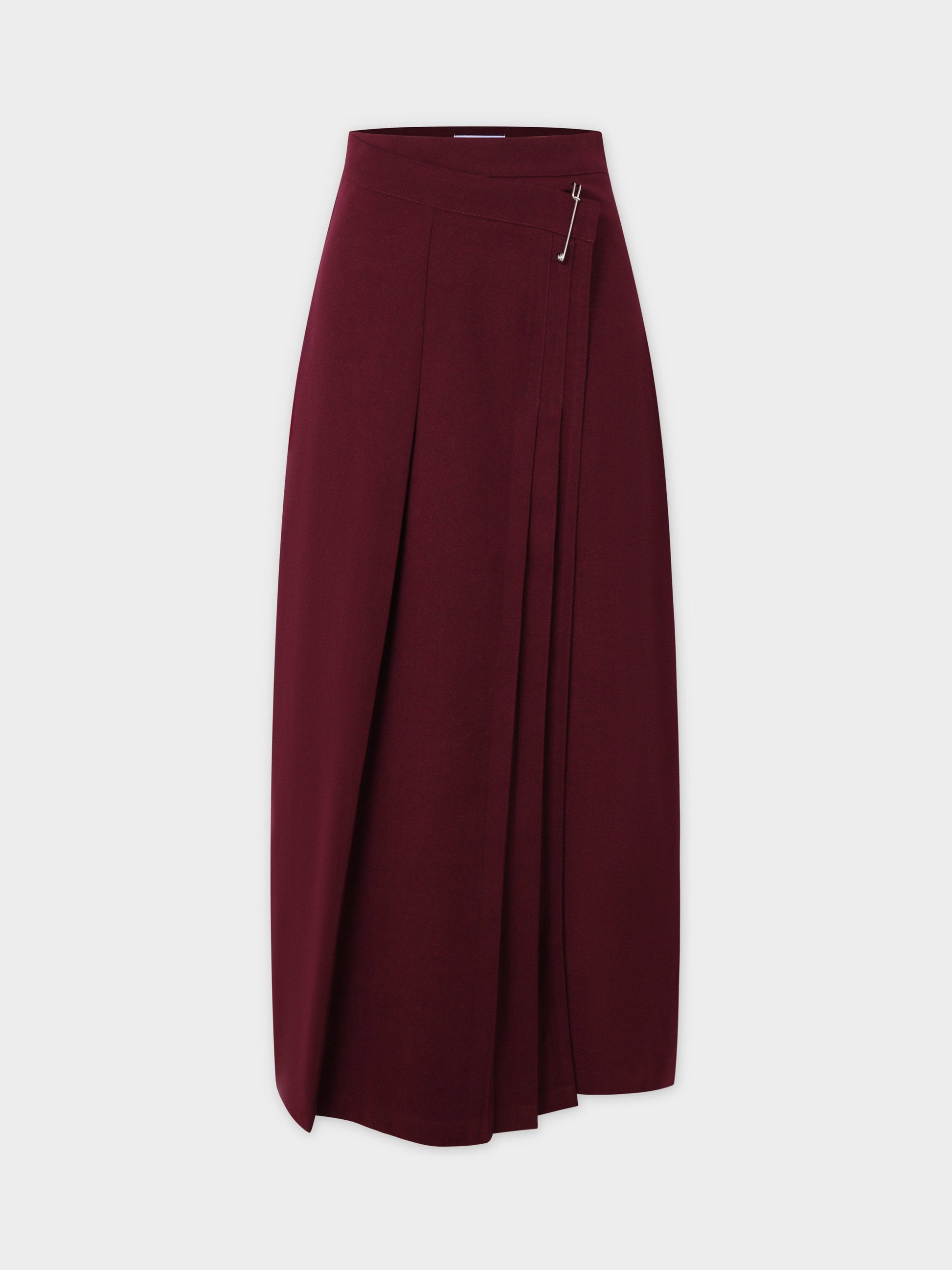 Pin Closure Wrap Skirt-Wine-1