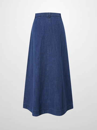 A-Line Button Down Pocket Skirt-Navy-2
