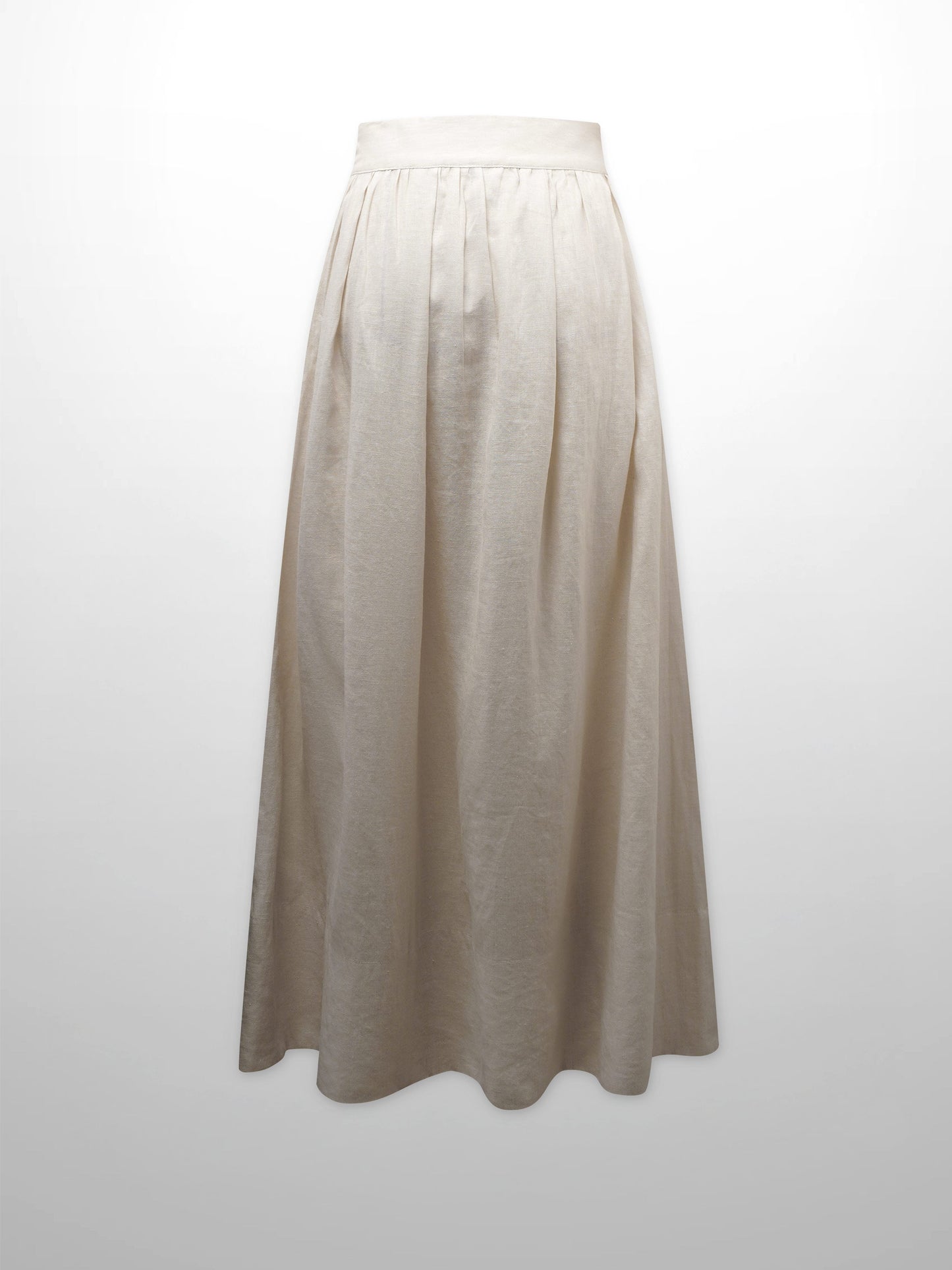 Gathered Waist Linen Skirt-Ecru-2