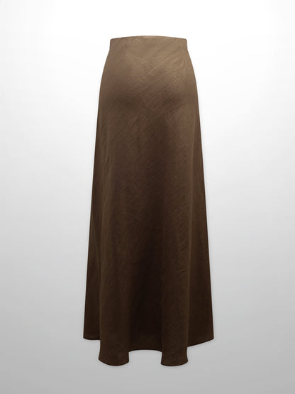 Linen Slip Skirt-Brown-1