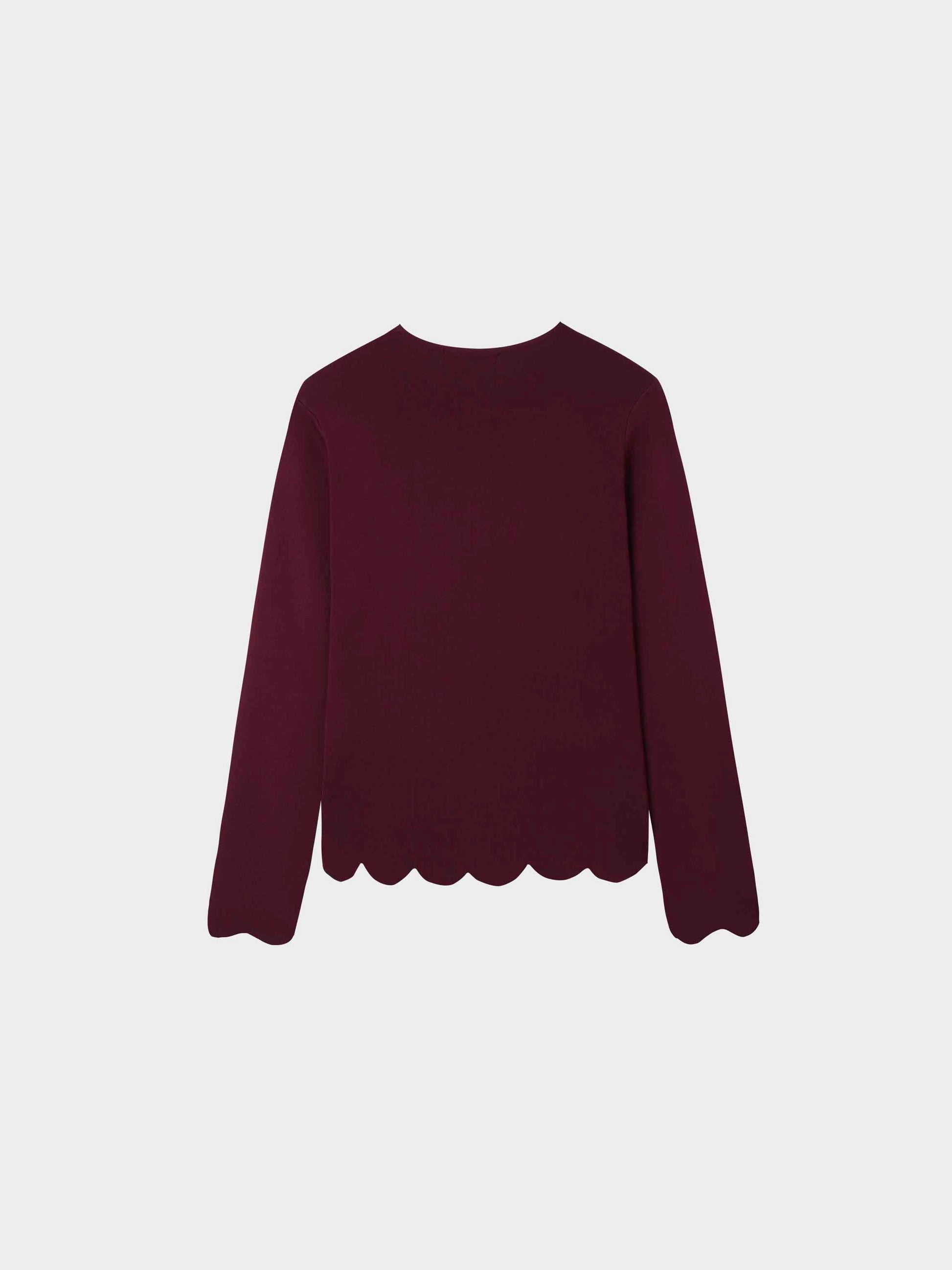 Scallop Edge Crew Cardigan-Wine-2