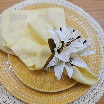 Maison Charlo Set of 4 Off White Lilies Charm Flower Napkin Rings-1