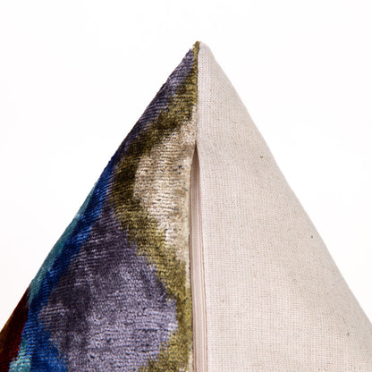 Handmade Velvet Throw Pillow - 16x16 Inches, Naturally Vegetable-Dyed, Premium Down Feather Insert - Multicolor Wave Pattern, Luxury Home Decor Accent-4