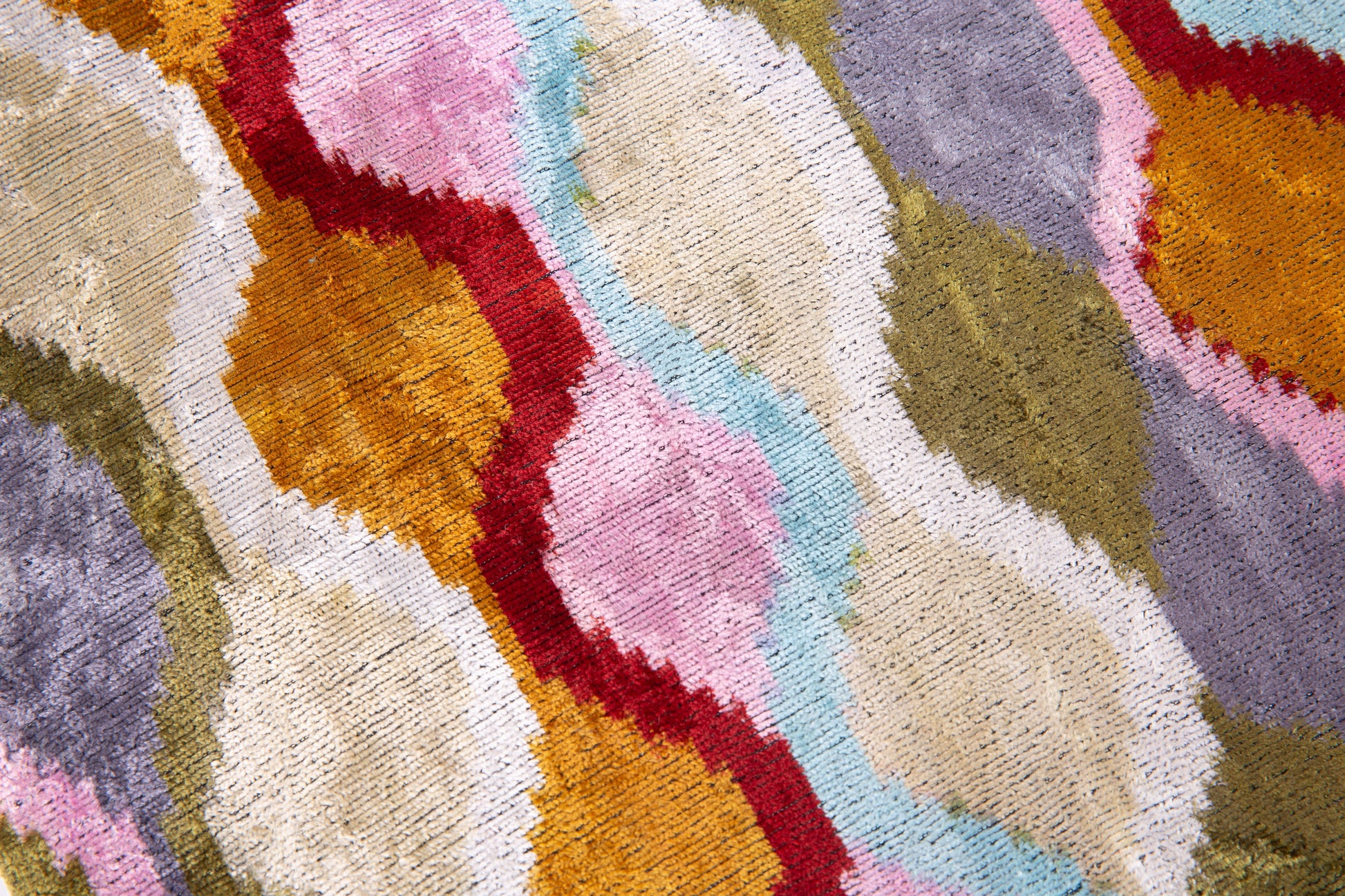 Handmade Velvet Throw Pillow - 16x16 Inches, Naturally Vegetable-Dyed, Premium Down Feather Insert - Multicolor Wave Pattern, Luxury Home Decor Accent-3