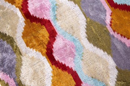 Handmade Velvet Throw Pillow - 16x16 Inches, Naturally Vegetable-Dyed, Premium Down Feather Insert - Multicolor Wave Pattern, Luxury Home Decor Accent-3