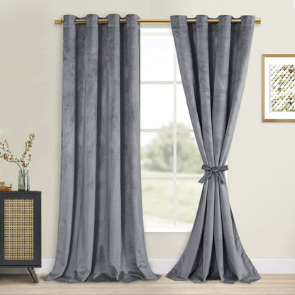 DWCN Velvet Blackout Curtains with Tiebacks, Set of 2 Panels-5