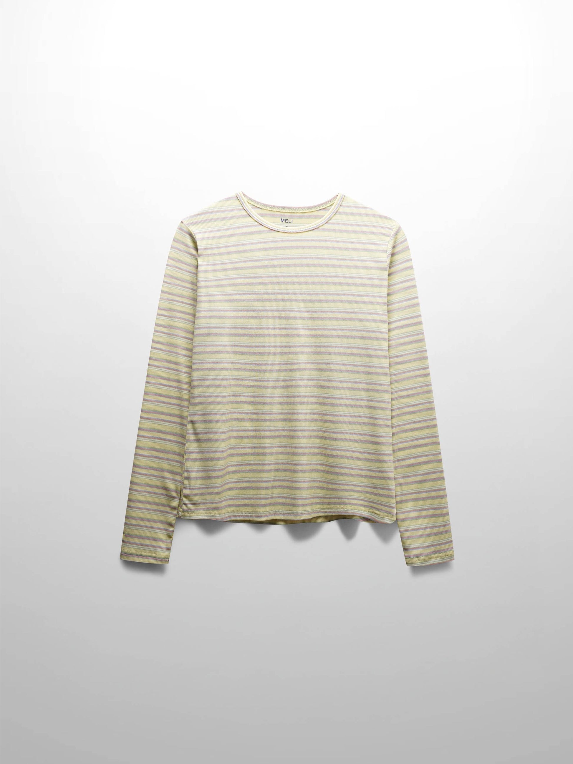 Multi Striped Ribbed Crew-Yellow-0